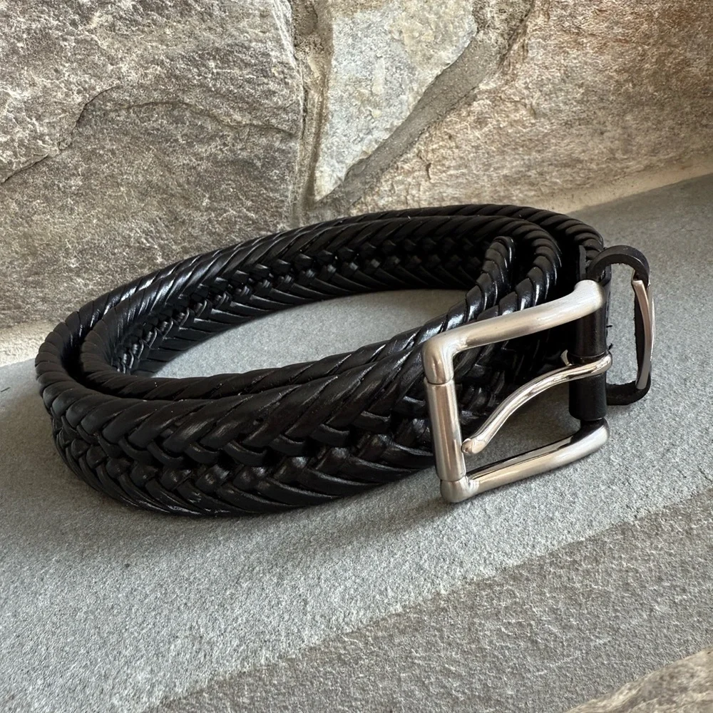 Nautica Men's Black Braided Leather Belt Size 38 Large X-Large Adjustable